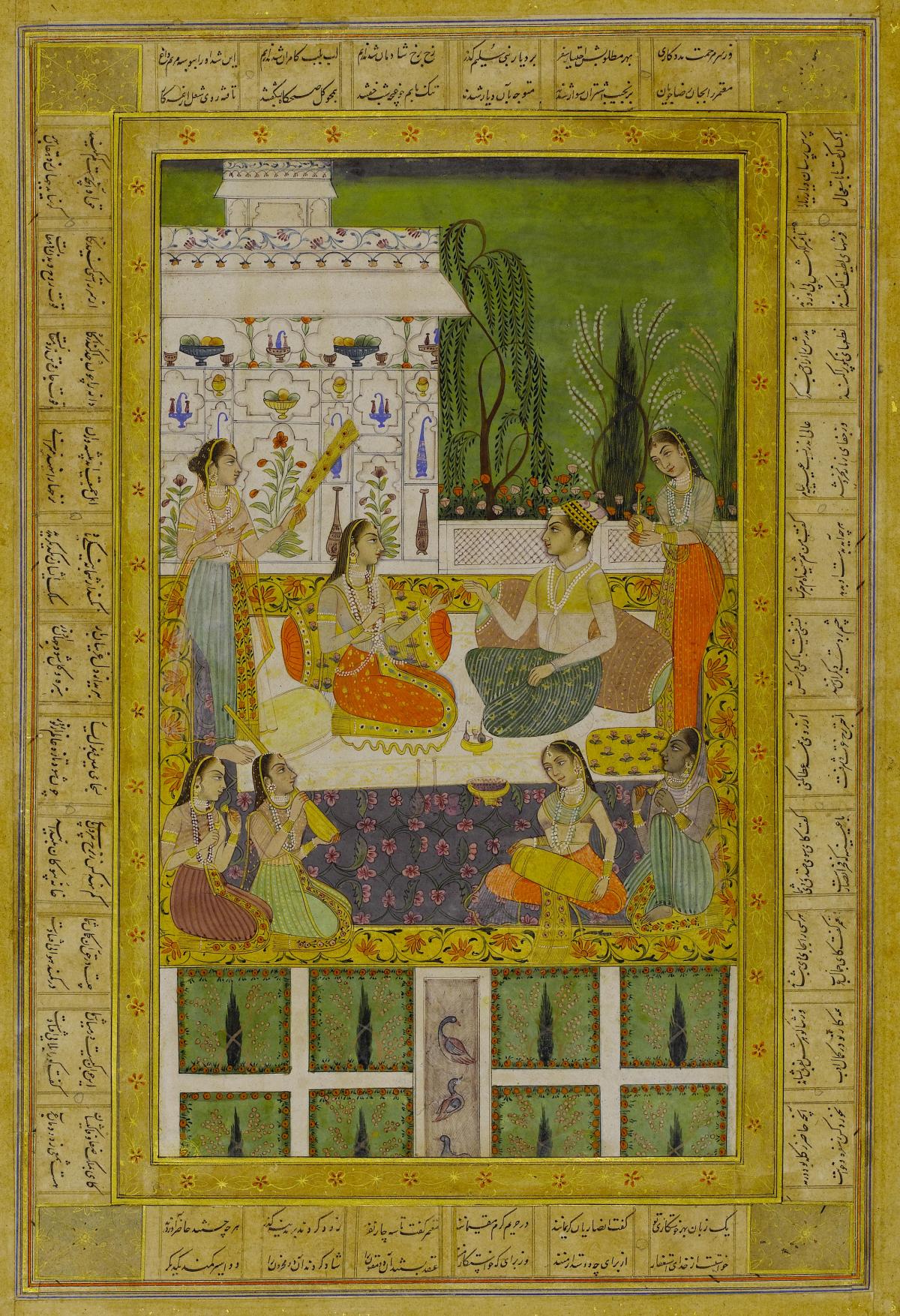 Unknown Artist, India - Royal Lovers On A Terrace Surrounded By Attendants, c.1725